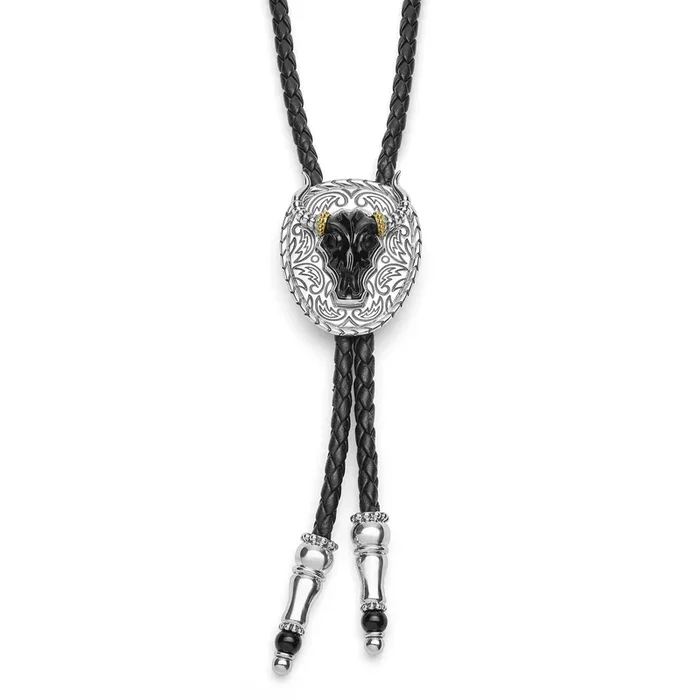 Anthem Two-Tone Black Agate Long Horn Buckle Bolo