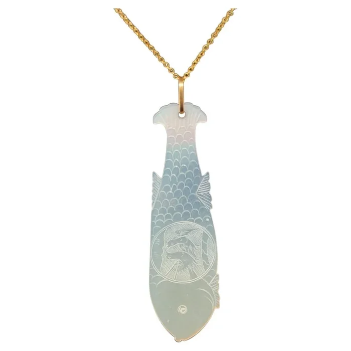 Antique Mother-of-Pearl Gambling Counter Fish Motif Yellow Gold Pendant SOLD