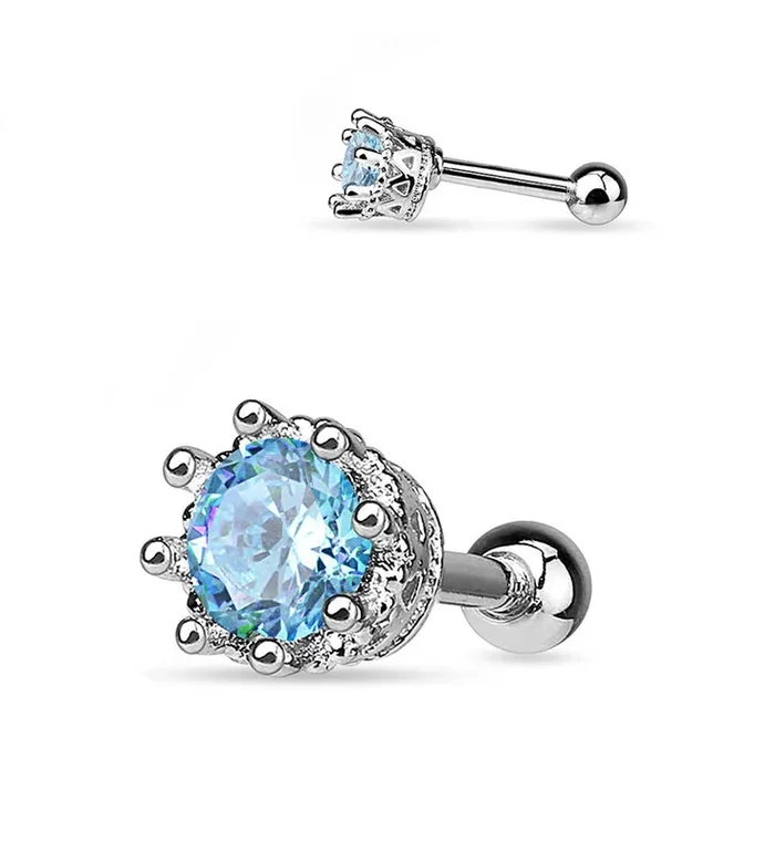 Aqua CZ Crest Steel Tragus – Cartilage Barbell