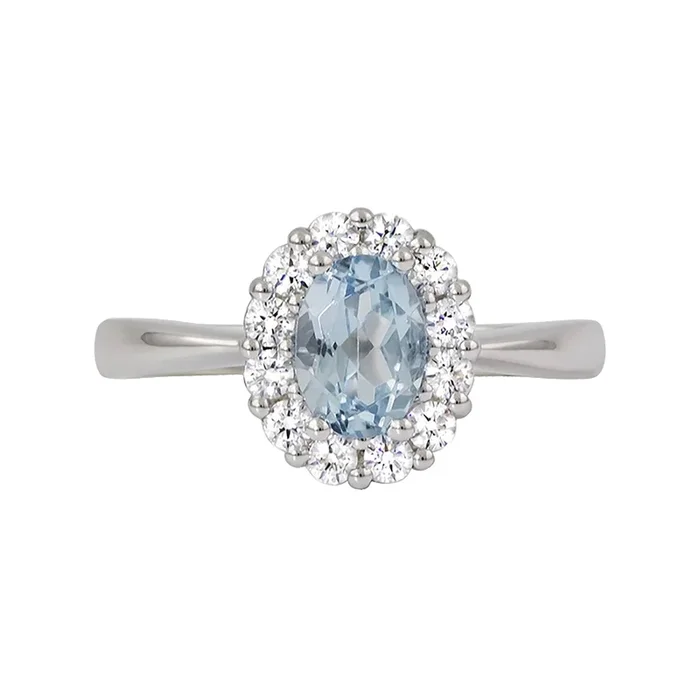 Aquamarine & Diamond Halo Ring