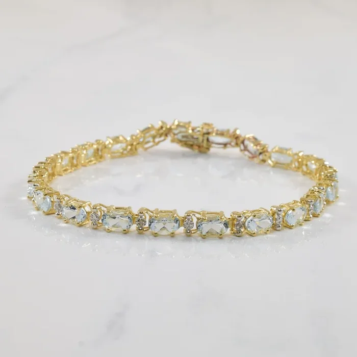Aquamarine & Diamond Tennis Bracelet | 7.35ctw, 0.04ctw | 7.25″ |