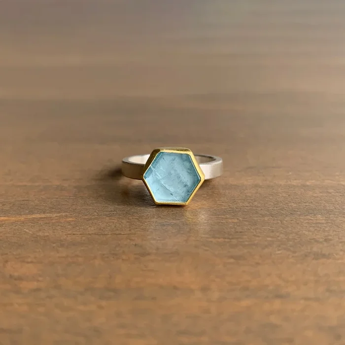 Aquamarine Hexagon Slice Ring