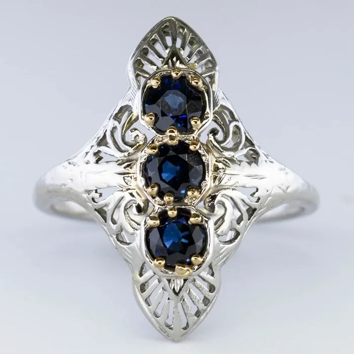 Art Deco Sapphire Navette Ring | SZ 7 |