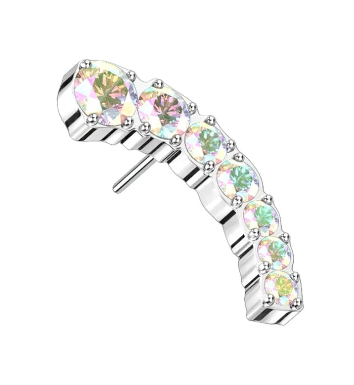 Ascend Rainbow Aurora CZ Threadless Titanium Top