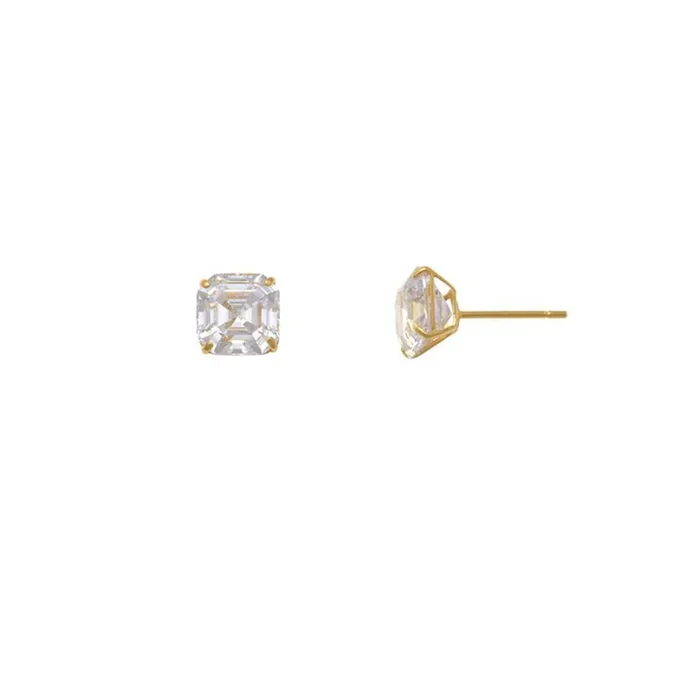 Ascher Square CZ Stud Earrings (14K)