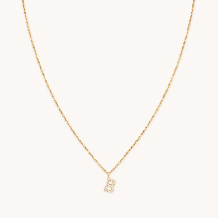 B Initial Pavé Pendant Necklace in Gold