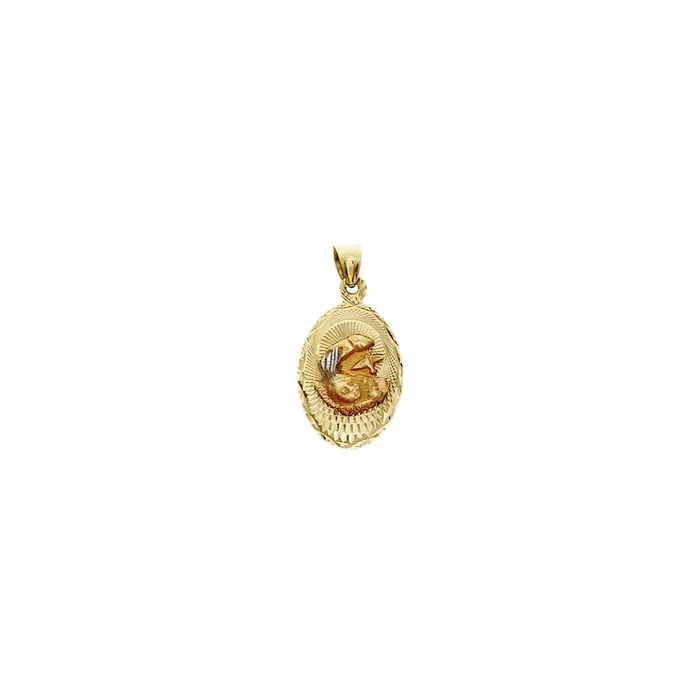 Baby Baptism Diamond Cuts Oval Medallion Pendant (14K)