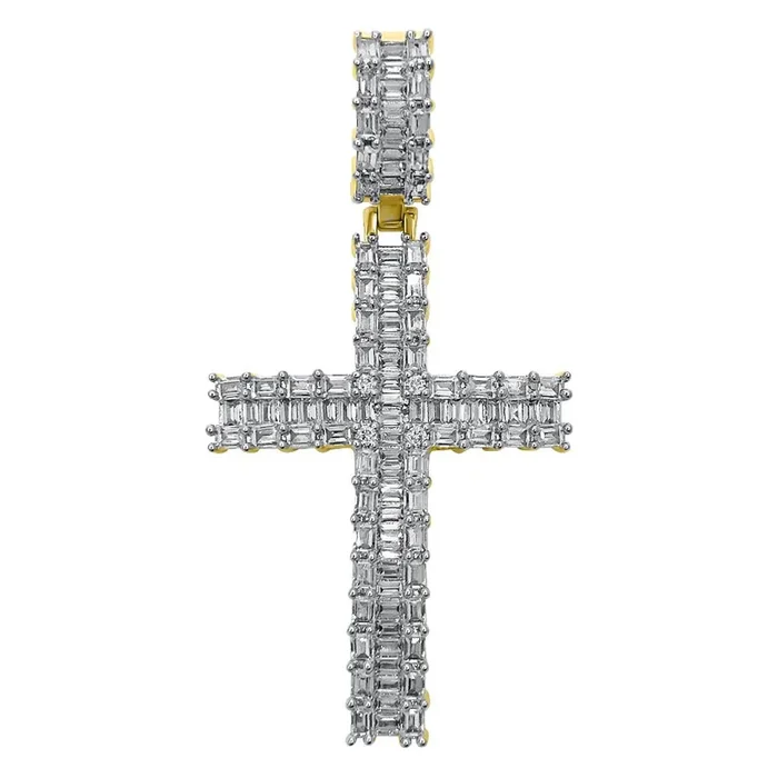 Baguette Domed Cross VVS CZ Hip Hop Iced Out Pendant