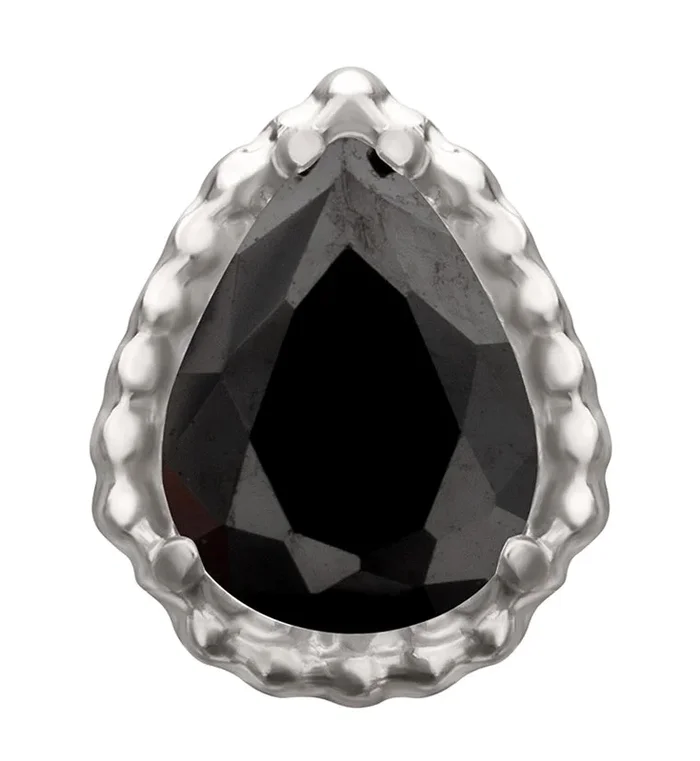 Beaded Bezel Black CZ Teardrop Titanium Threadless Top