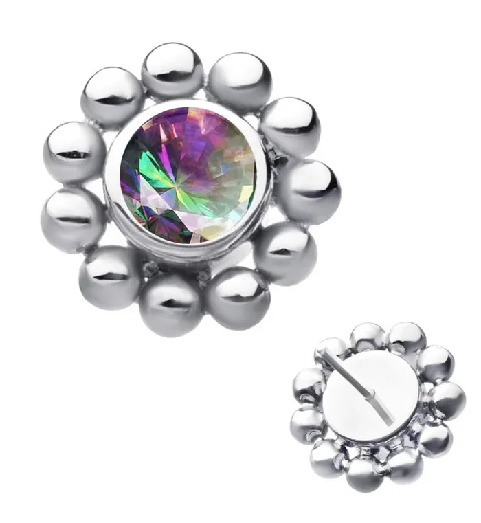 Beaded Verge Black Aurora CZ Titanium Threadless Top