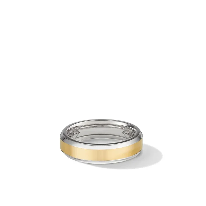 Beveled Band Ring in 18K White and Yellow Gold, 6mm