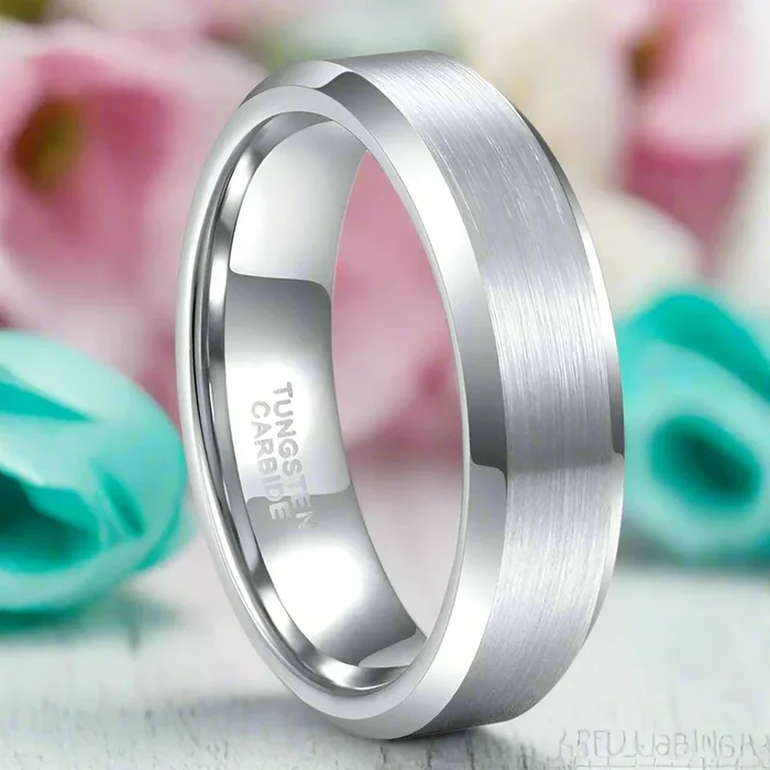 Beveled Brushed Unisex Tungsten Wedding Band