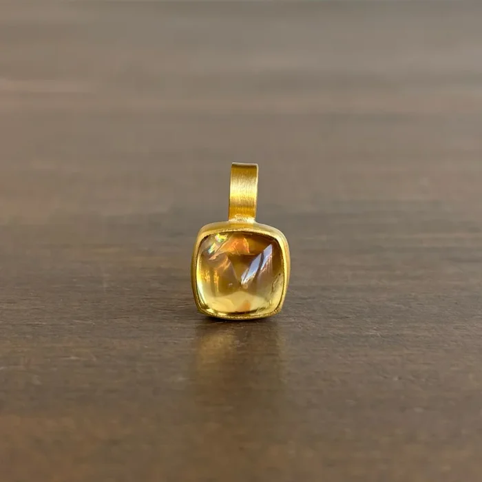 Bezel Set Apricot Tourmaline Sugarloaf Pendant