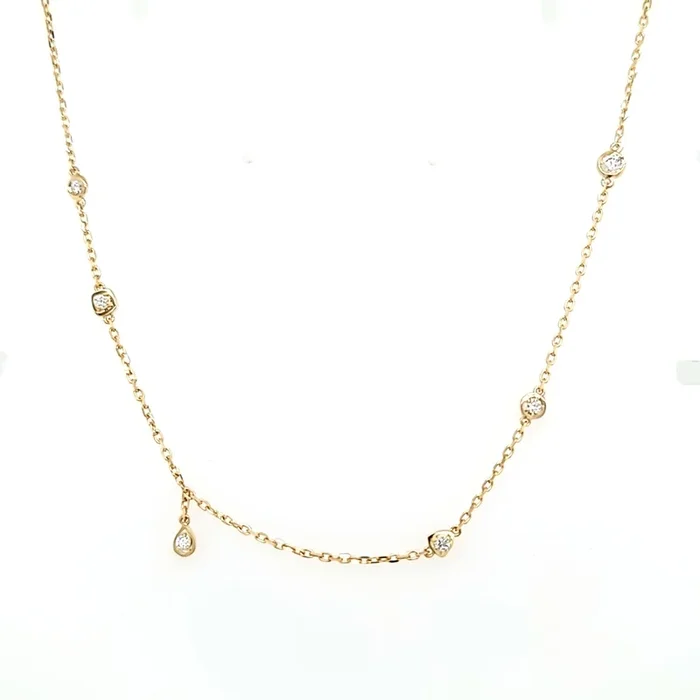 Bezel Set Diamond Dangle Station Necklace (I7627)