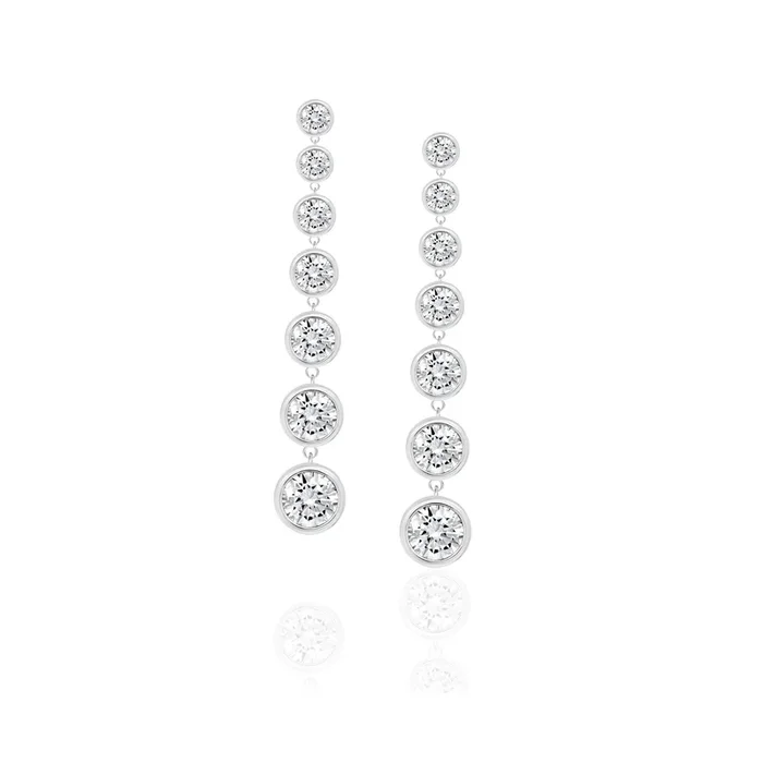 Bezel Set Drop Earrings Finished in Platinum