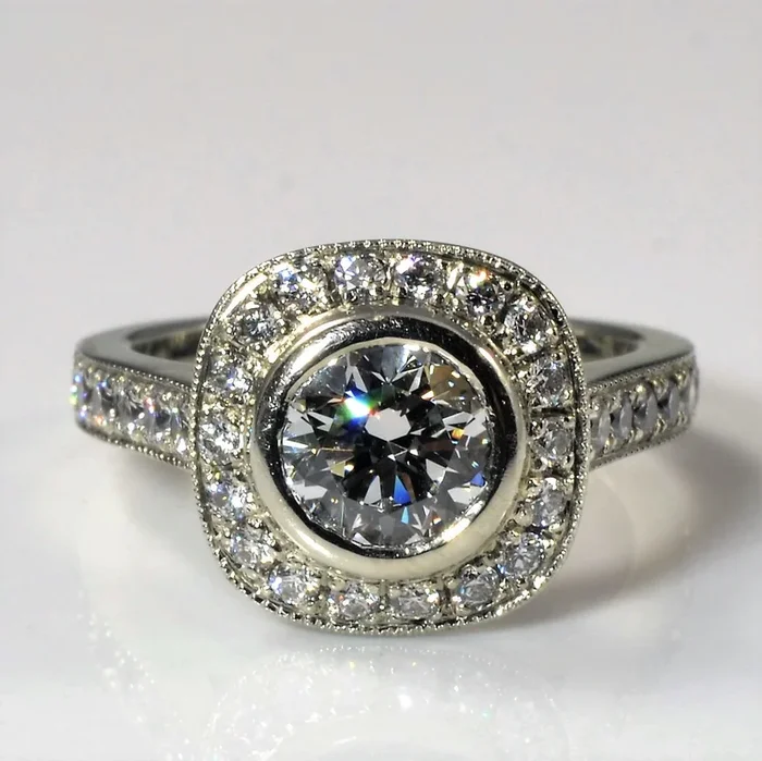 Bezel Set Halo Canadian Diamond Engagement Ring | 1.36ctw | SZ 4.25 |