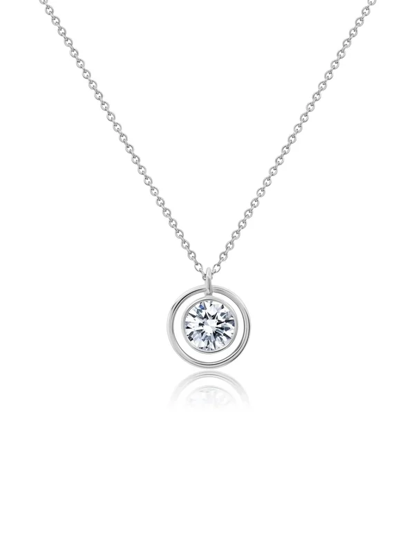 Bezel Set Halo Necklace in Platinum