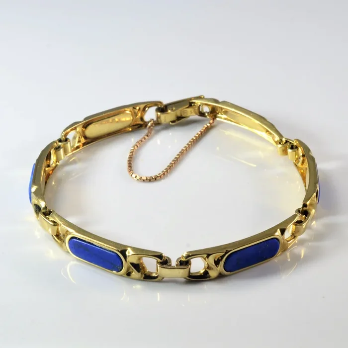Bezel Set Lapis Inlay Gold Chain Bracelet | 4.50ctw | 7.5″ |