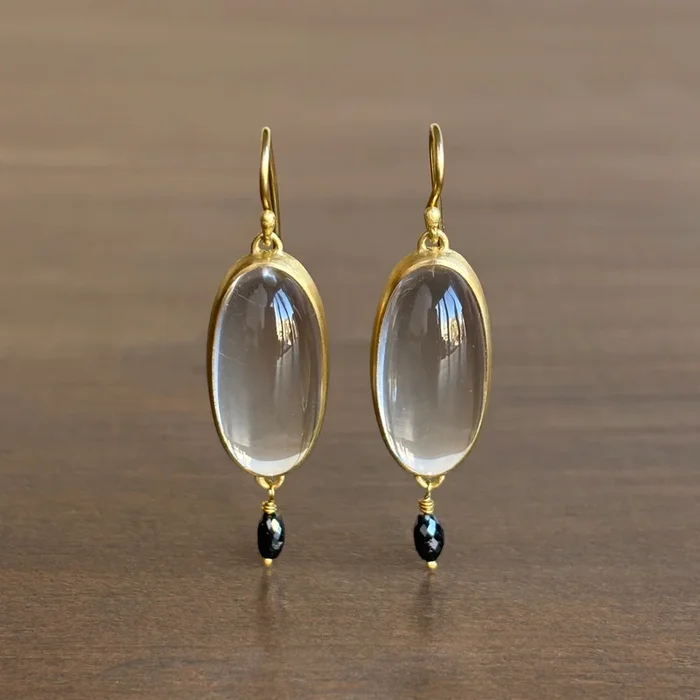 Bezel Set Quartz Earrings with Black Diamond Detail