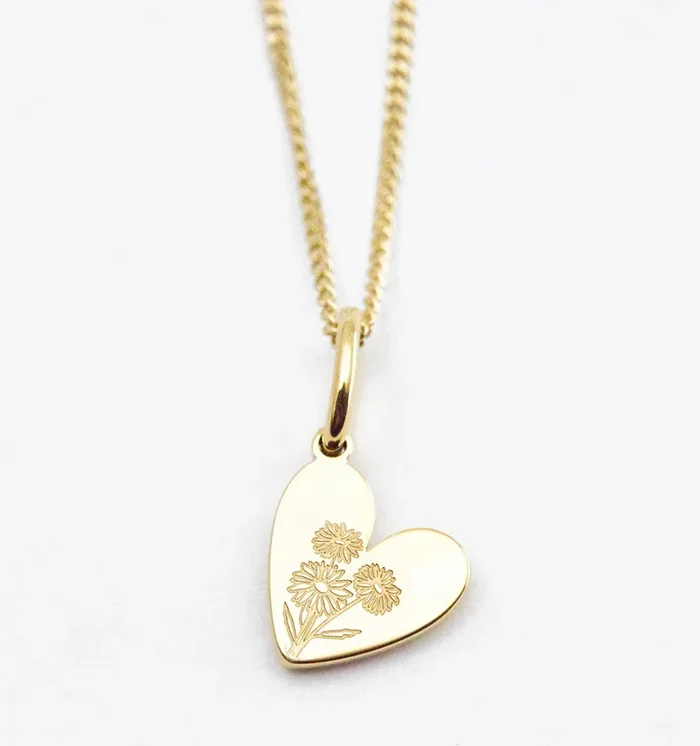 Birth Flower Heart Necklace – Daisy