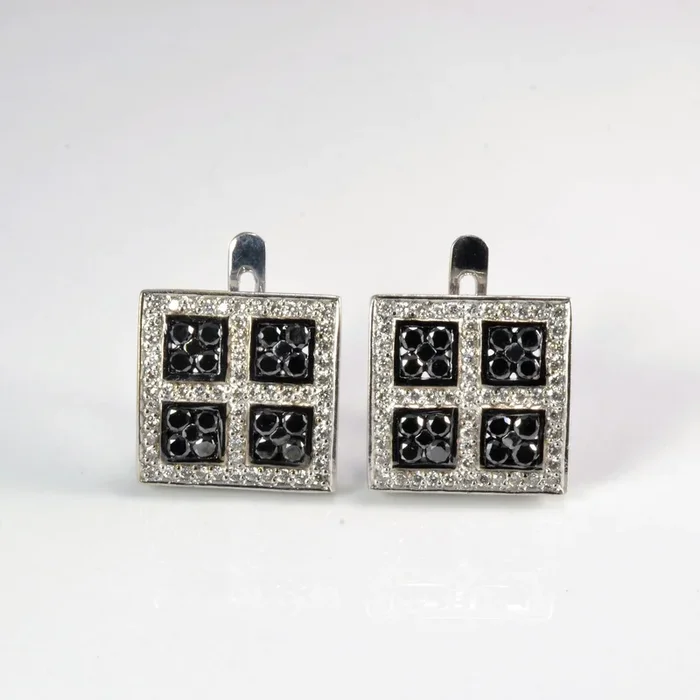 Black & White Diamond Grid Stud Earrings | 1.37 ctw |