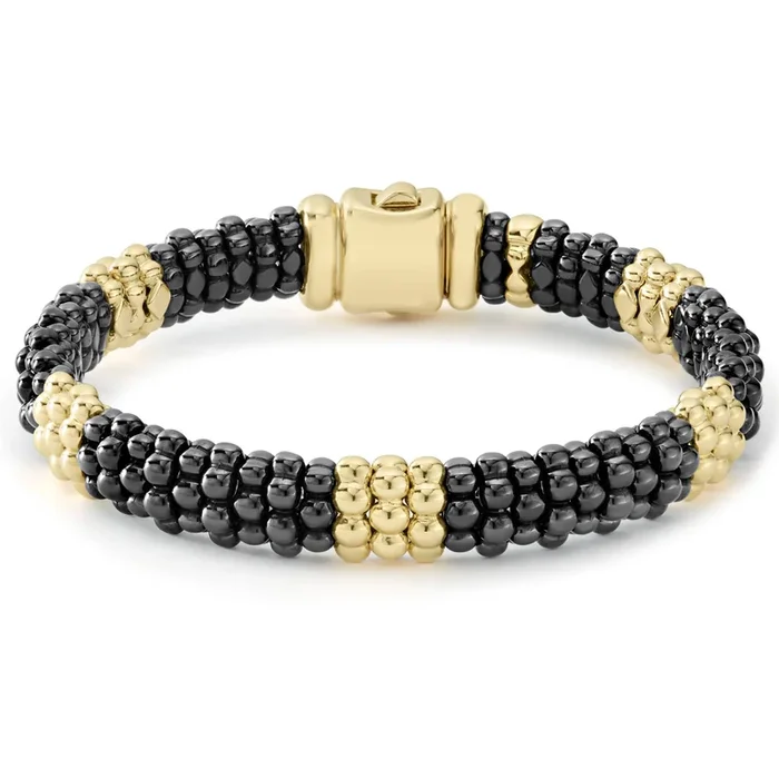 Black Caviar 18K Gold Station Ceramic Beaded Bracelet | 9mm (Studio)