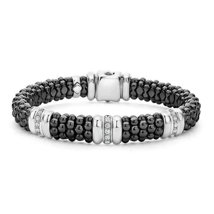 Black Caviar Black Three Station Ceramic Diamond Bracelet | 9mm