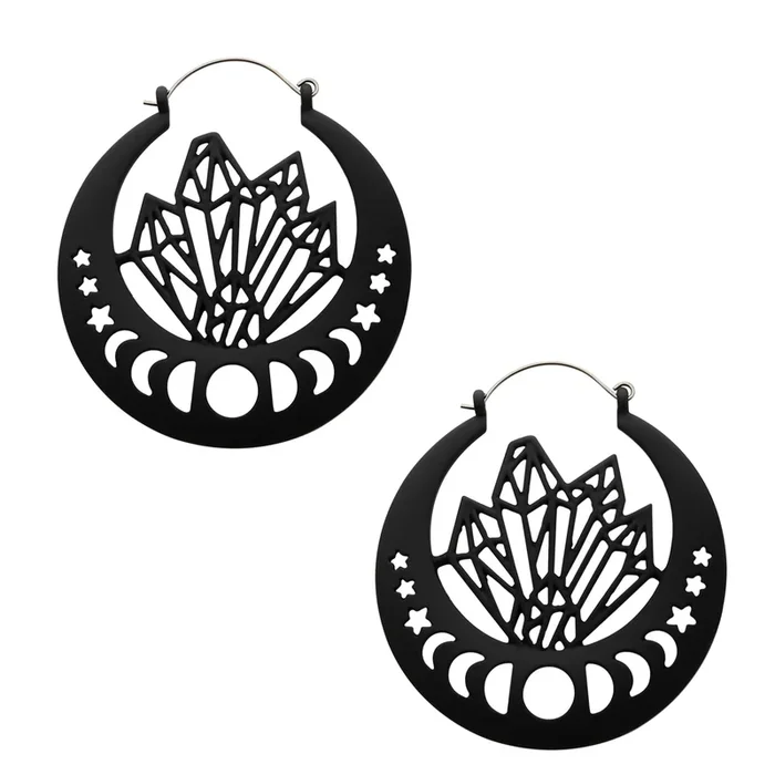 Black Crystal Stellar Stainless Steel Plug Hoops