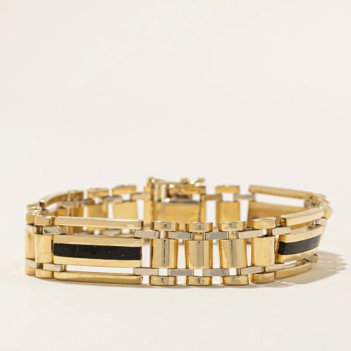 Black Onyx Watch Strap Style Link Bracelet | 2.80ctw | 7.5″