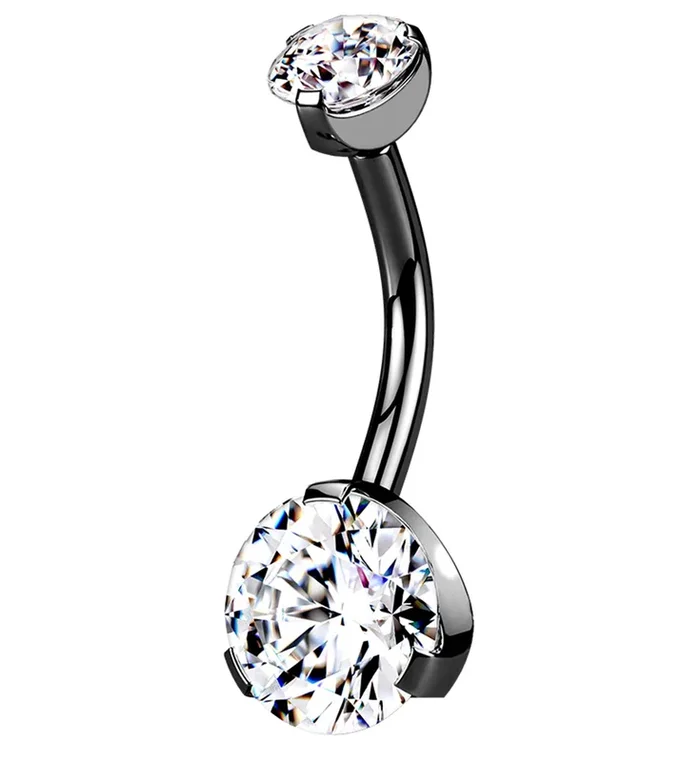 Black PVD Double CZ Internally Threaded Belly Button Ring