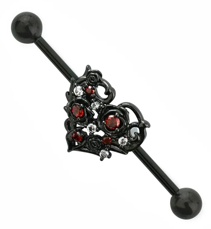 Black PVD Filigree Heart Industrial Barbell
