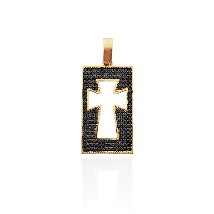 Black Stone Plaque Germanic Cross Pendant (14K).