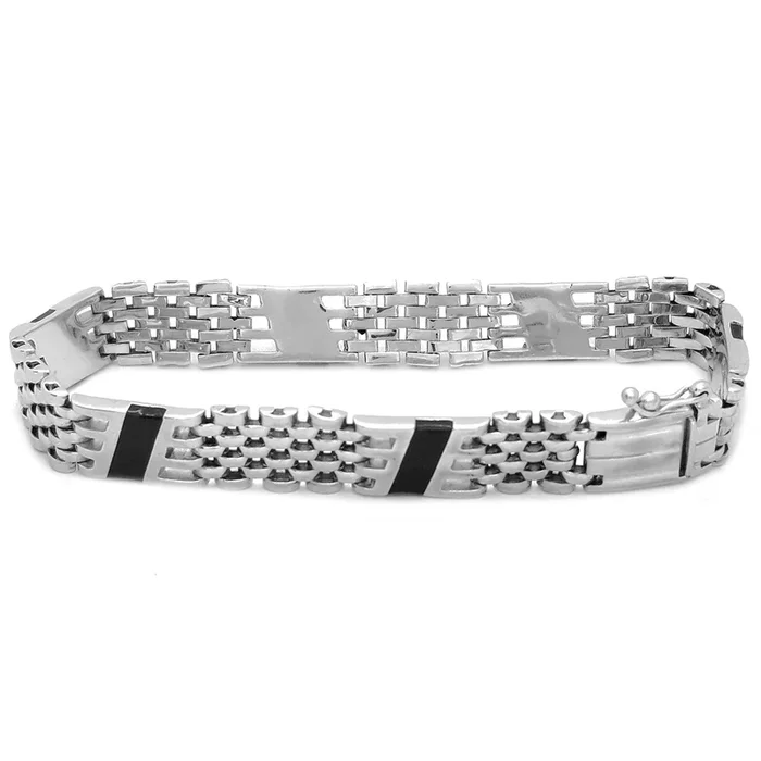 Black Striped Wide White Gold Bracelet (14K).
