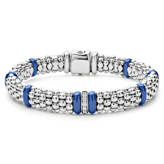 Blue Caviar Ultramarine Single Station Diamond Caviar Bracelet | 9mm