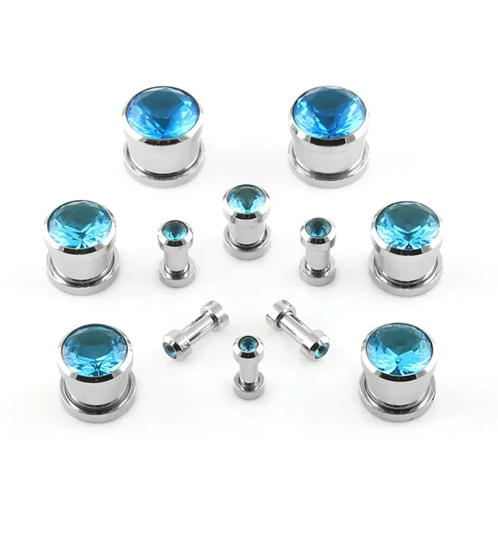 Blue CZ Diamond Steel Plugs