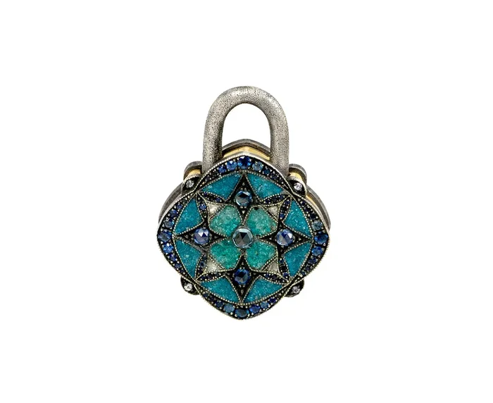 Blue Micro Mosaic and Sapphire Padlock Pendant ONLY