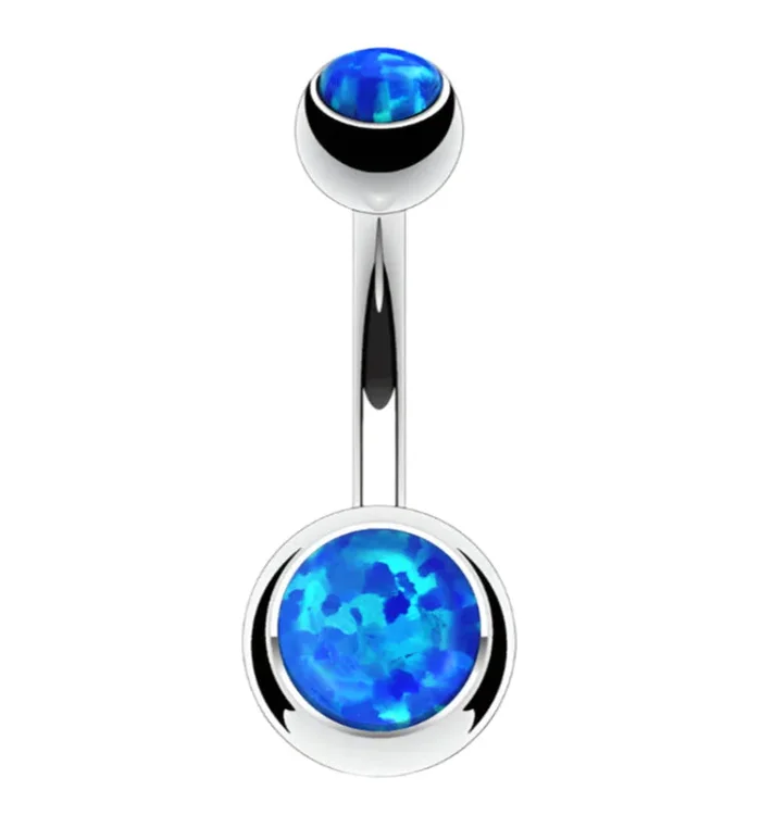 Blue Opalite Stainless Steel Belly Button Ring