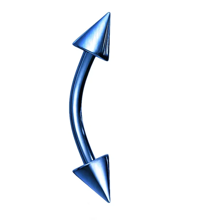 Blue PVD Spiked Curved Barbell