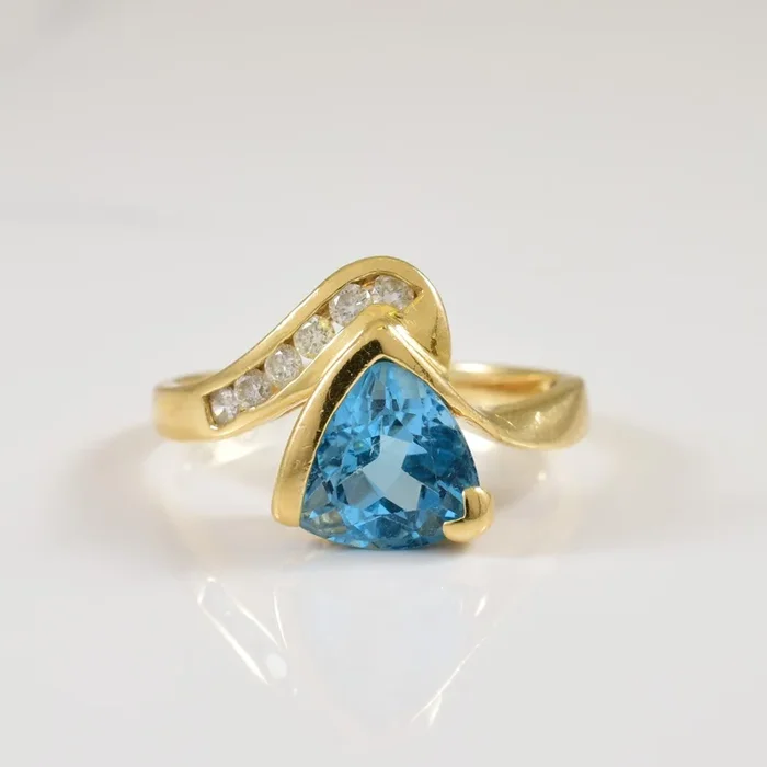 Blue Topaz & Diamond Chevron Ring | 2.00ct, 0.10ctw | SZ 7 |