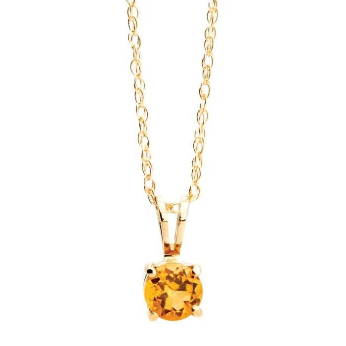 Bremer Jewelry 14K Yellow Gold Round Shape Citrine Solitaire Pendant with a 14K Yellow Gold Lariat Necklace (0.38ctw)