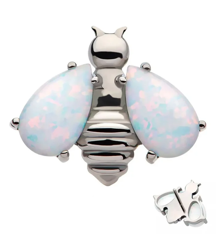Bumblebee White Opalite Wings Threadless Titanium Top