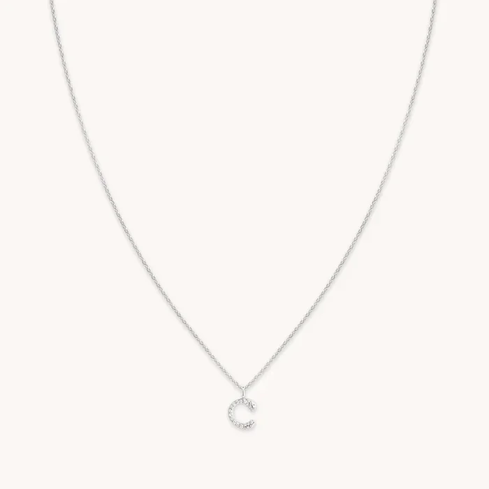 C Initial Pavé Pendant Necklace in Silver