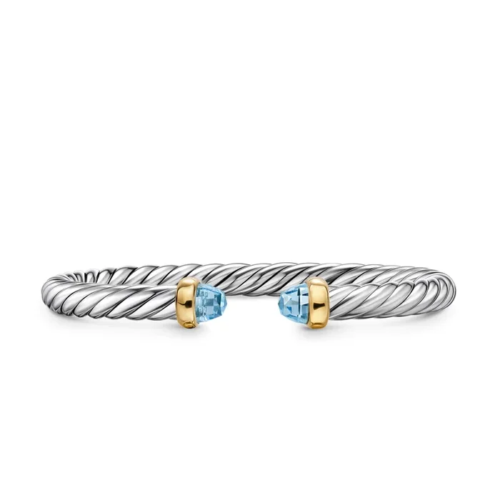 Cable Flex® Bracelet in Sterling Silver with 14K Yellow Gold and Blue Topaz, 6mm