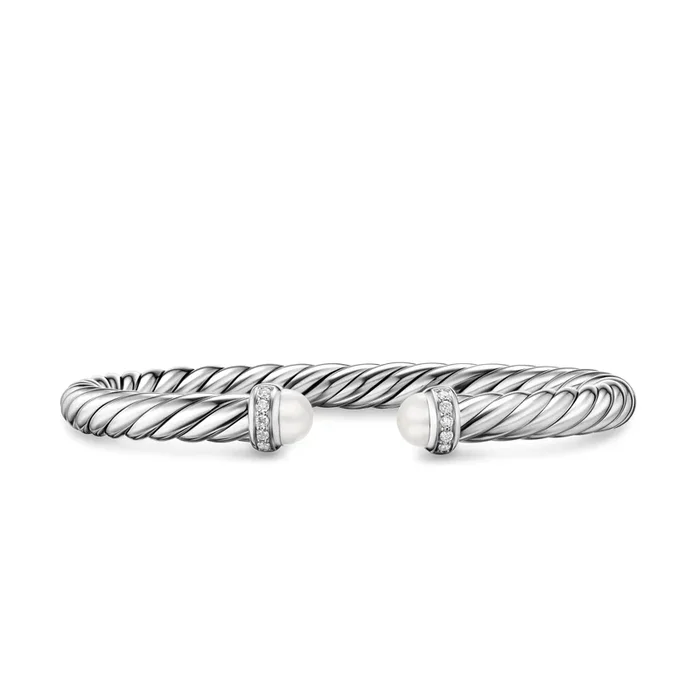 Cable Flex® Bracelet in Sterling Silver with Pearls and Diamonds, 6mm