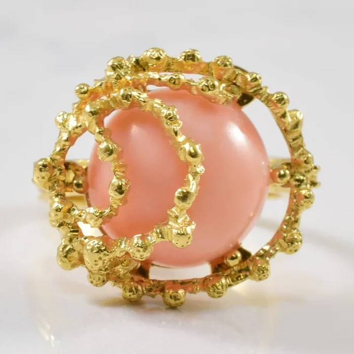 Caged Coral Cabochon Ring | 7.25ct | SZ 5.25 |