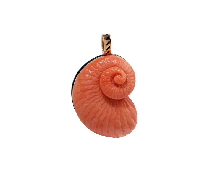 Carved Coral Nautilus Charm Pendant ONLY