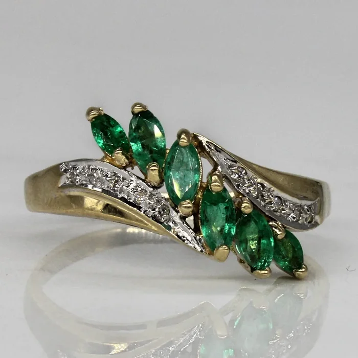 Cascading Emerald & Diamond Ring | 0.50ctw, 0.05ctw | SZ 11.5 |