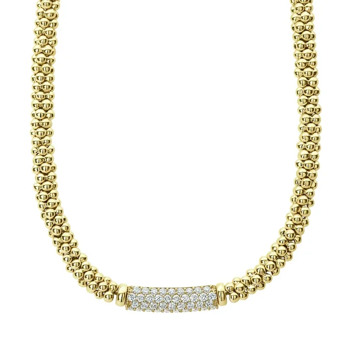Caviar Gold Diamond Medium Station Caviar Necklace (studio)