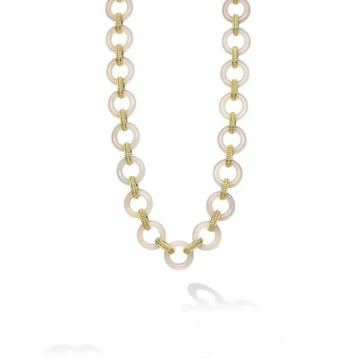 Caviar Gold Grey Agate and 18K Gold Caviar Link Necklace