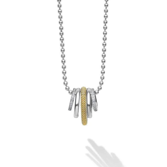 Caviar Lux Two-Tone Five Ring Diamond Pendant Necklace